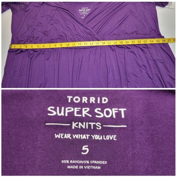 Torrid Babydoll Super Soft Surplice Cold Shoulder Lace Bell Sleeve Top NEW - Picture 11 of 13